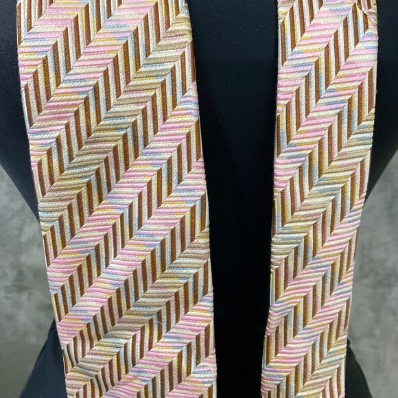 JOHN W Nordstrom Silk Repp Tie Necktie MADE IN ITALY PINK BROWN STRIPES - Picture 8 of 9